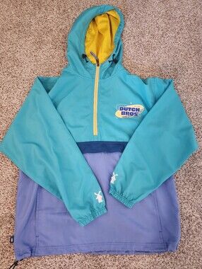 🩵VINTAGE ✨️VIBES Dutch Bros Pullover Windbreaker M/L! Y2K STREETWEAR RETRO ☕️